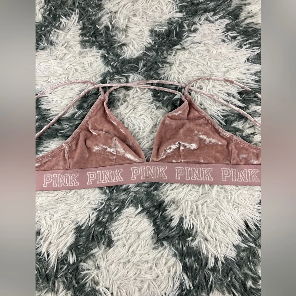 Victoria's Secret PINK Womens Bralette Velour Velvet Unlined Strappy Back Medium